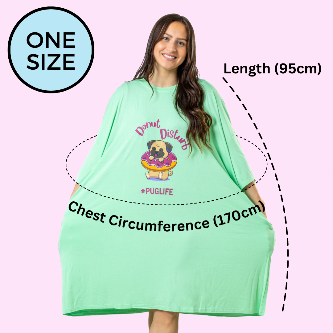 Cuddleez Sleep Tee Size Chart, one size fits all, Chest circumference 170cm, 95cm length